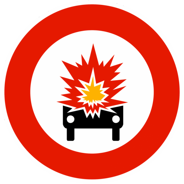 Panneau B18a - Accès interdit aux véhicules transportant des matières explosives ou facilement inflammables