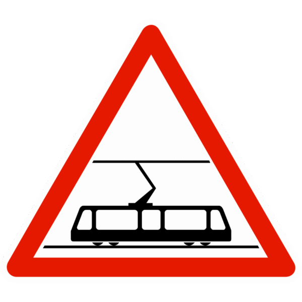 Panneau de danger A9b – Traversée de voies de tramway