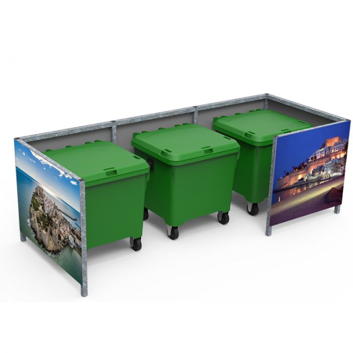 cache-conteneur Point de collecte sélective 2 conteneurs