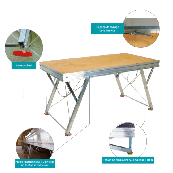 Podium hauteur réglable 2x1 m antidérapant coloris noir