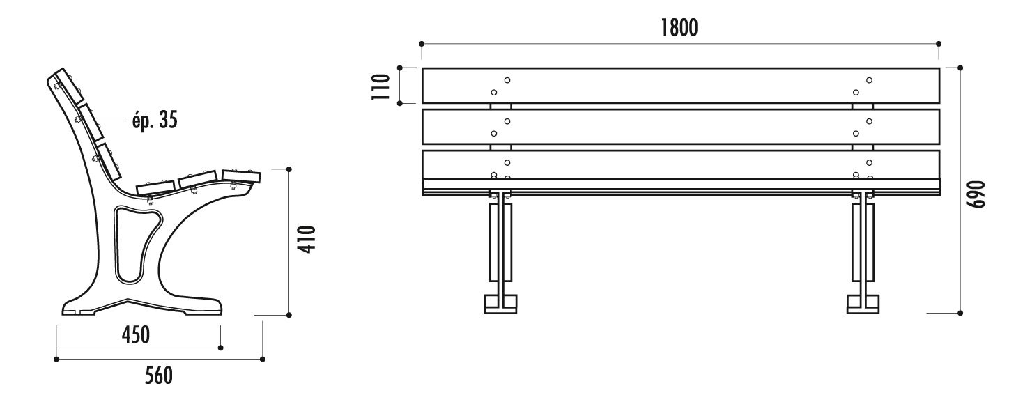 Banc Cologne 180 cm 6 lames en pin traité autoclave