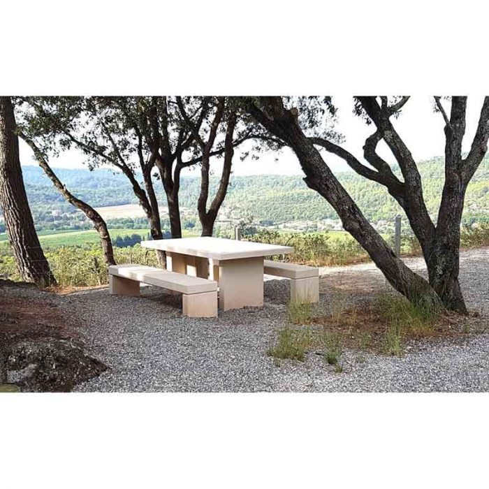 table-beton-blanc- Ensemble Table et Banc en Béton